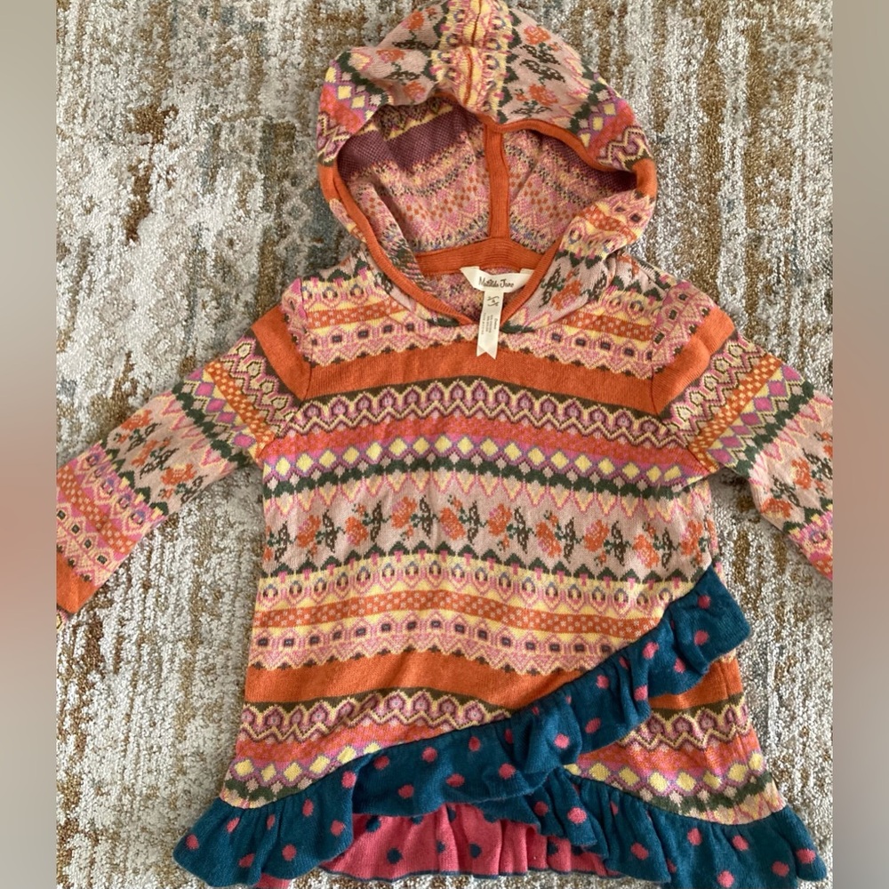 Size 4, cardigan hoodie. Matilda Jane. Excellent condition.
